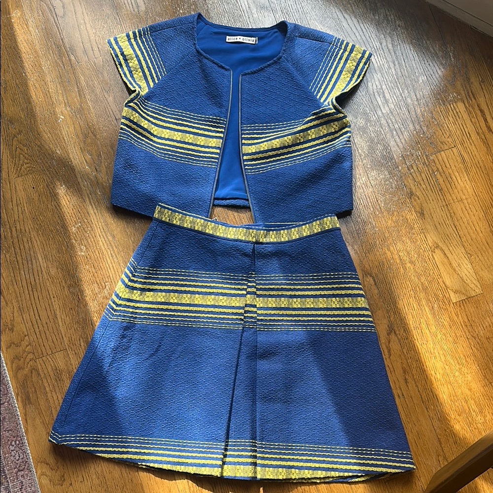 Alice + Olivia Blue and Yellow Striped Dress Set